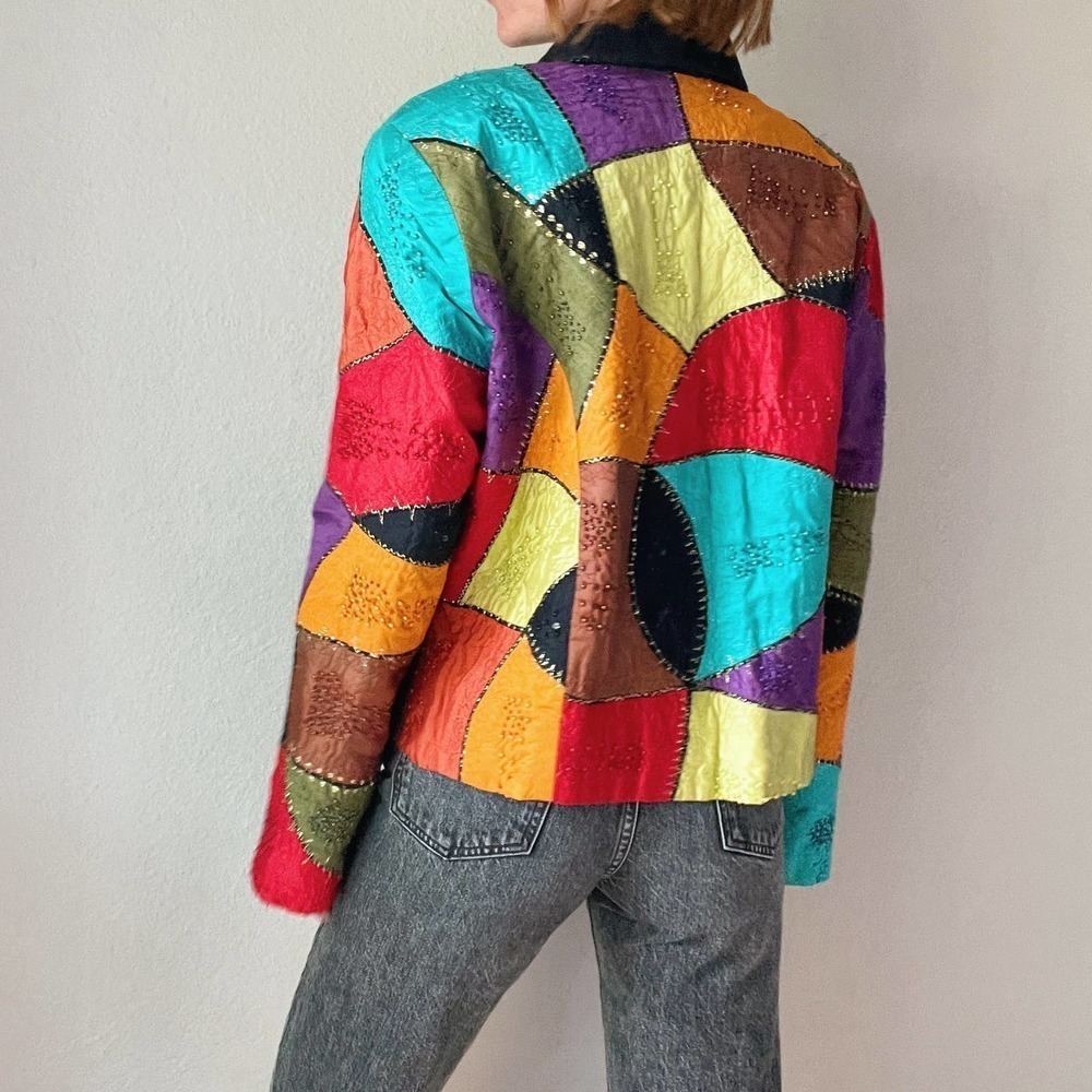 Vintage 1980/90s Funky Rainbow Tapestry Patchwork Lightweight Jacket - Picture 4 of 6